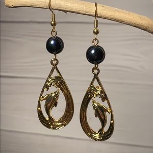 Cute Dolphin and Shell Pearl Earrings